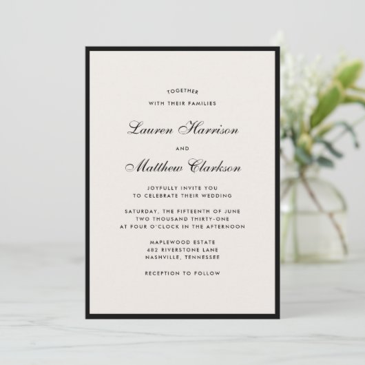 Black Border Ivory Modern Wedding Invitation (Debout devant)
