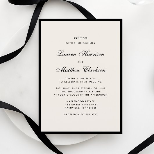 Black Border Ivory Modern Wedding Invitation