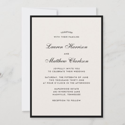 Black Border Ivory Modern Wedding Invitation Kaart (Voorkant)