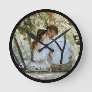 Black Border Lijst voor geüploade Photo Wall Clock Ronde Klok