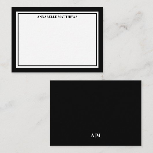 Black Border Minimalist Name Monogram Notitiekaartje (Voorkant / Achterkant)