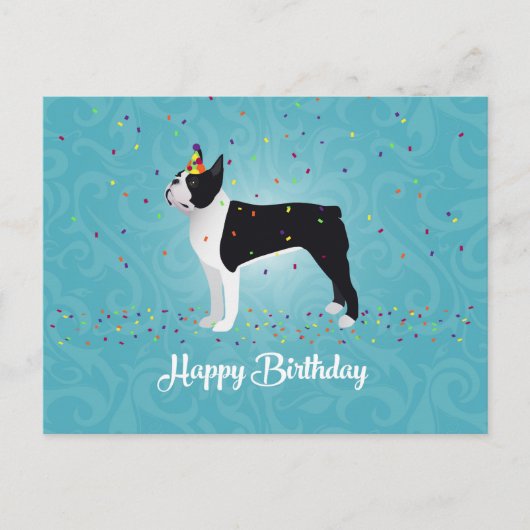Black Boston Terrier Happy Birthday Design Briefkaart (Voorkant)