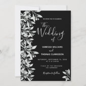 Black botanical foliage script bruiloft kaart (Voorkant)