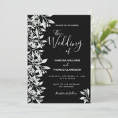 Black botanical foliage script bruiloft kaart (Staand voorkant)
