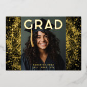 Black Botanics Grad Photo Gold Foil Faire-part (Recto)