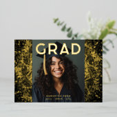 Black Botanics Grad Photo Gold Foil Faire-part (Debout devant)