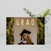 Black Botanics Grad Photo Gold Foil Faire-part (Debout devant)