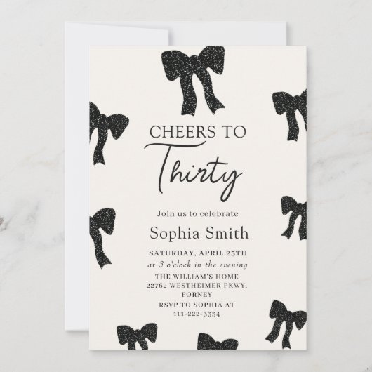 Black Bow 30th Birthday Party Invitation (Devant)