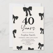 Black Bow 40th Birthday Party Invitation (Devant)