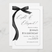 Black Bow 8th Birthday Invitation  (Devant / Derrière)