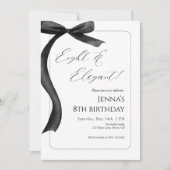 Black Bow 8th Birthday Invitation  Kaart (Voorkant)