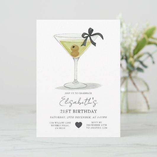 Black Bow A tiny bit older Olive Martini Birthday Kaart (Staand voorkant)