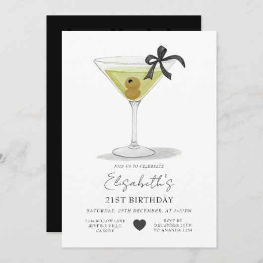 Black Bow A tiny bit older Olive Martini Birthday Kaart (Voorkant / Achterkant)