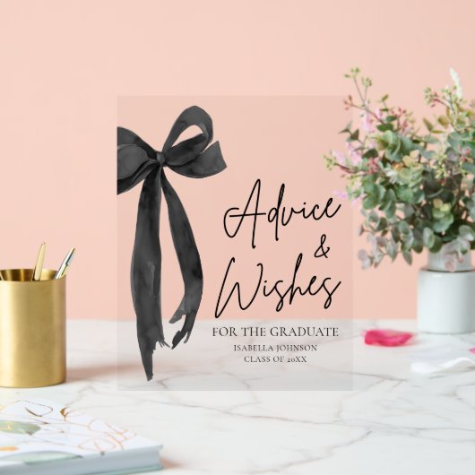 Black Bow Afstudeerder Party Afstuderen advies en Acryl Bord (Huwelijk)