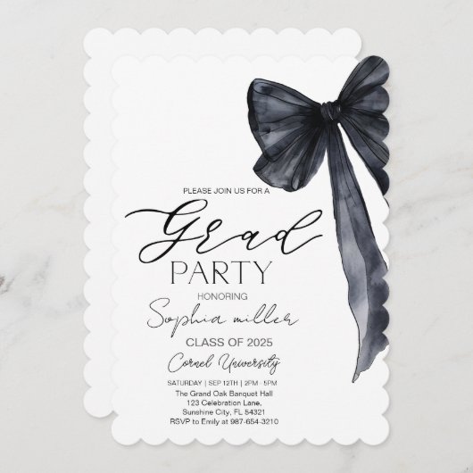 Black Bow Afstuderen, minimalistisch zwart-wit Kaart (Voorkant / Achterkant)