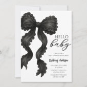 Black Bow Baby shower Coquette Ribbon Invitation Kaart (Voorkant)
