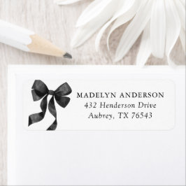 Black Bow Baby Shower Return Address Etiket