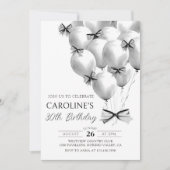 Black Bow Balloons Verjaardag Uitnodiging (Voorkant)