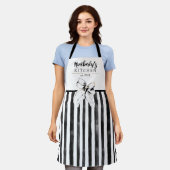 Black Bow Black and White Stripes Whimsical Name Schort (Gedragen)