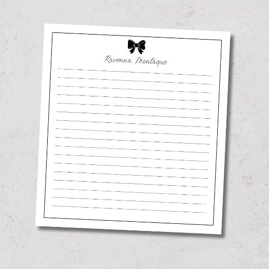 Black Bow Border Handwritten Custom Name Lined  Notitieblok