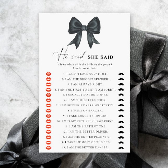 Black bow bridal shower He said she said game (Creator heeft geüpload)