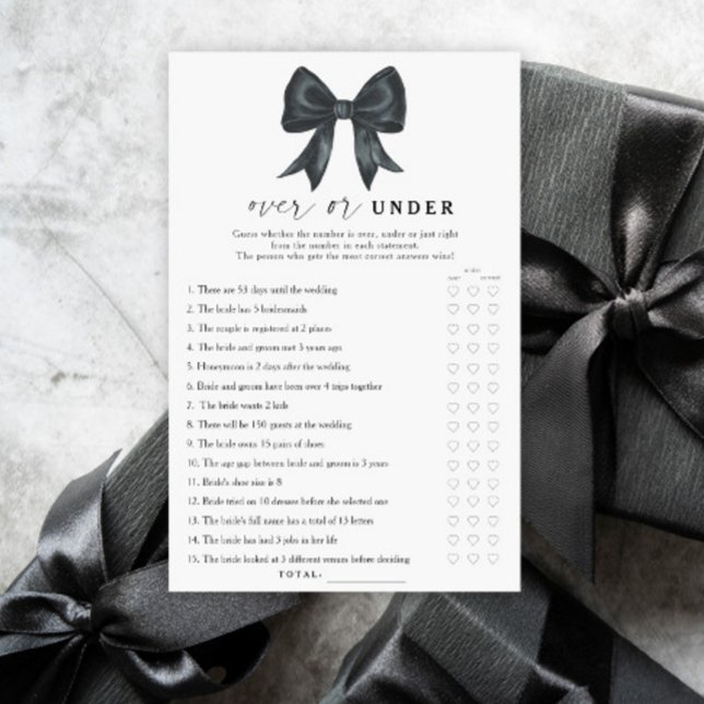 Black bow bridal shower Over or under game (Creator heeft geüpload)