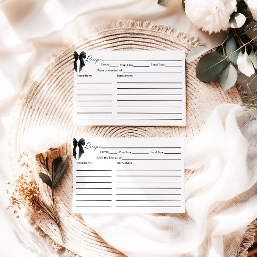 Black Bow Bridal Shower Recipe Card Informatiekaartje