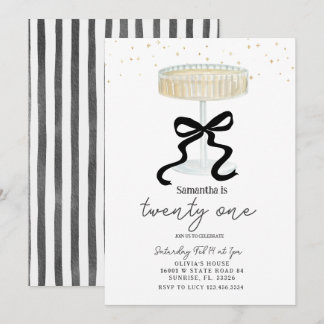 Black Bow Champagne Glass Party Invite Kaart