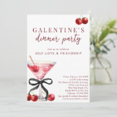 Black Bow Cherry Martini Galentines Dinner Party Kaart (Staand voorkant)
