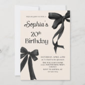 Black Bow Coquette 20th Birthday Party Invitation (Devant)
