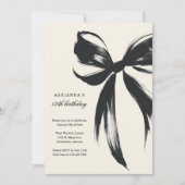 Black Bow Coquette Birthday Invitation Kaart (Voorkant)