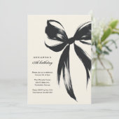 Black Bow Coquette Birthday Invitation Kaart (Staand voorkant)