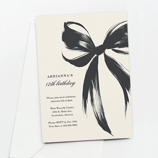 Black Bow Coquette Birthday Invitation Kaart