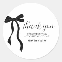 Black Bow Coquette Birthday Thank You Classic Roun Ronde Sticker