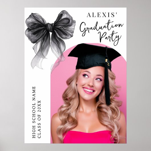 Black Bow Coquette Graduation Party Photo Sign Poster (Voorkant)