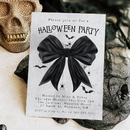Black Bow Coquette Halloween Invitation Kaart