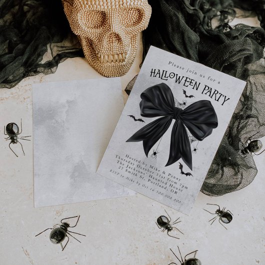Black Bow Coquette Halloween Invitation Kaart