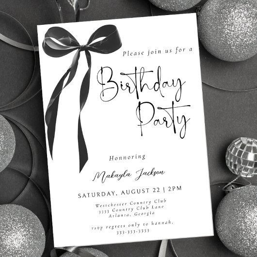 Black Bow Coquette Party Birthday Invitation