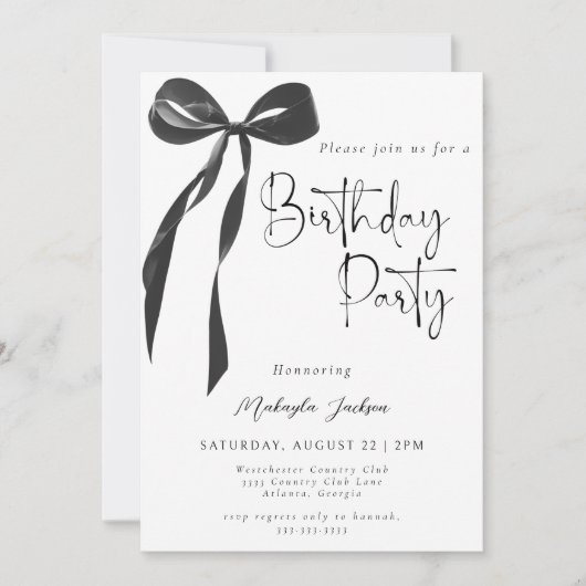 Black Bow Coquette Party Birthday Invitation (Devant)