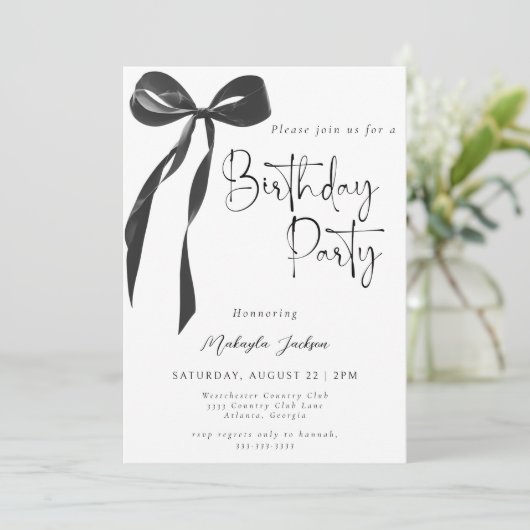 Black Bow Coquette Party Birthday Invitation (Debout devant)