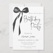 Black Bow Coquette Party Birthday Invitation Kaart (Voorkant)