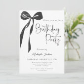 Black Bow Coquette Party Birthday Invitation Kaart (Staand voorkant)