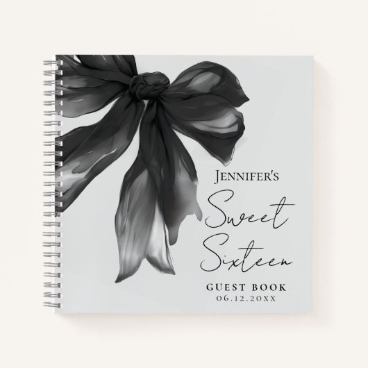 Black Bow Coquette Script Sweet 16 Guest Book Grey Notitieboek (Voorkant)