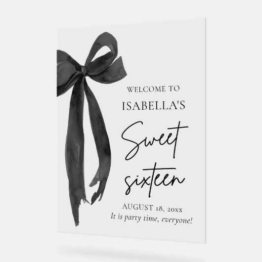 Black Bow Coquette Sweet 16 Anniversaire Bienvenue (Angle)