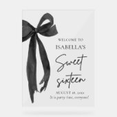 Black Bow Coquette Sweet 16 Verjaardag Welkom Acryl Bord (Voorkant)