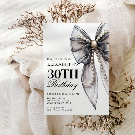 Black Bow Elegant 30e verjaardag Kaart