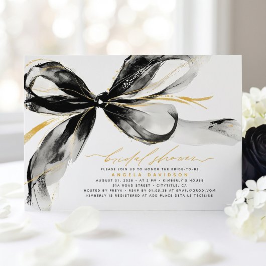 Black Bow Elegant Romantic Modern Bridal Shower Kaart