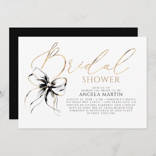 Black Bow Elegant Romantic Modern Bridal Shower Kaart (Voorkant / Achterkant)