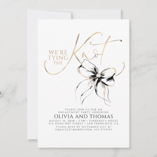 Black Bow Elegant Whimsical Engagement Party Kaart (Voorkant)