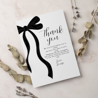 Black Bow First Birthday Coquette Thank You Card Bedankkaart